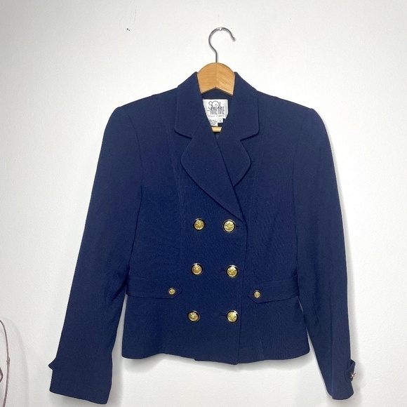 SOI-MEME Pour Femme 100% Wool Navy Blazer - Picture 1 of 9
